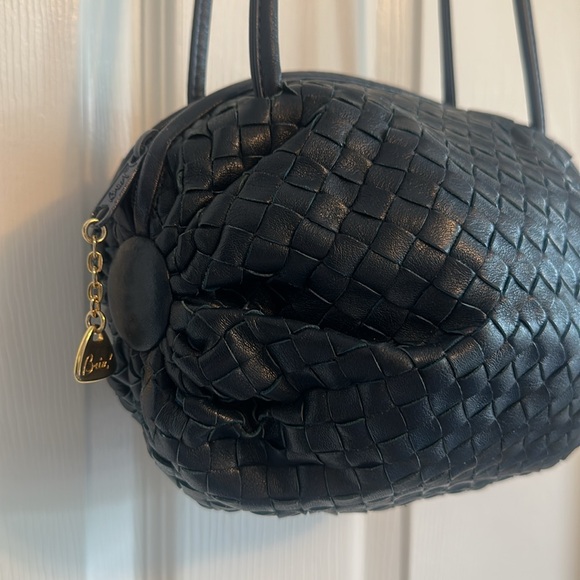 The Brio Navy Blue Woven Leather Shoulder Bag - Picture 2 of 11